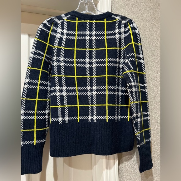 100% Merino Wool Banana Republic Navy Plaid Medium Weight sweater Sz S - Picture 2 of 5